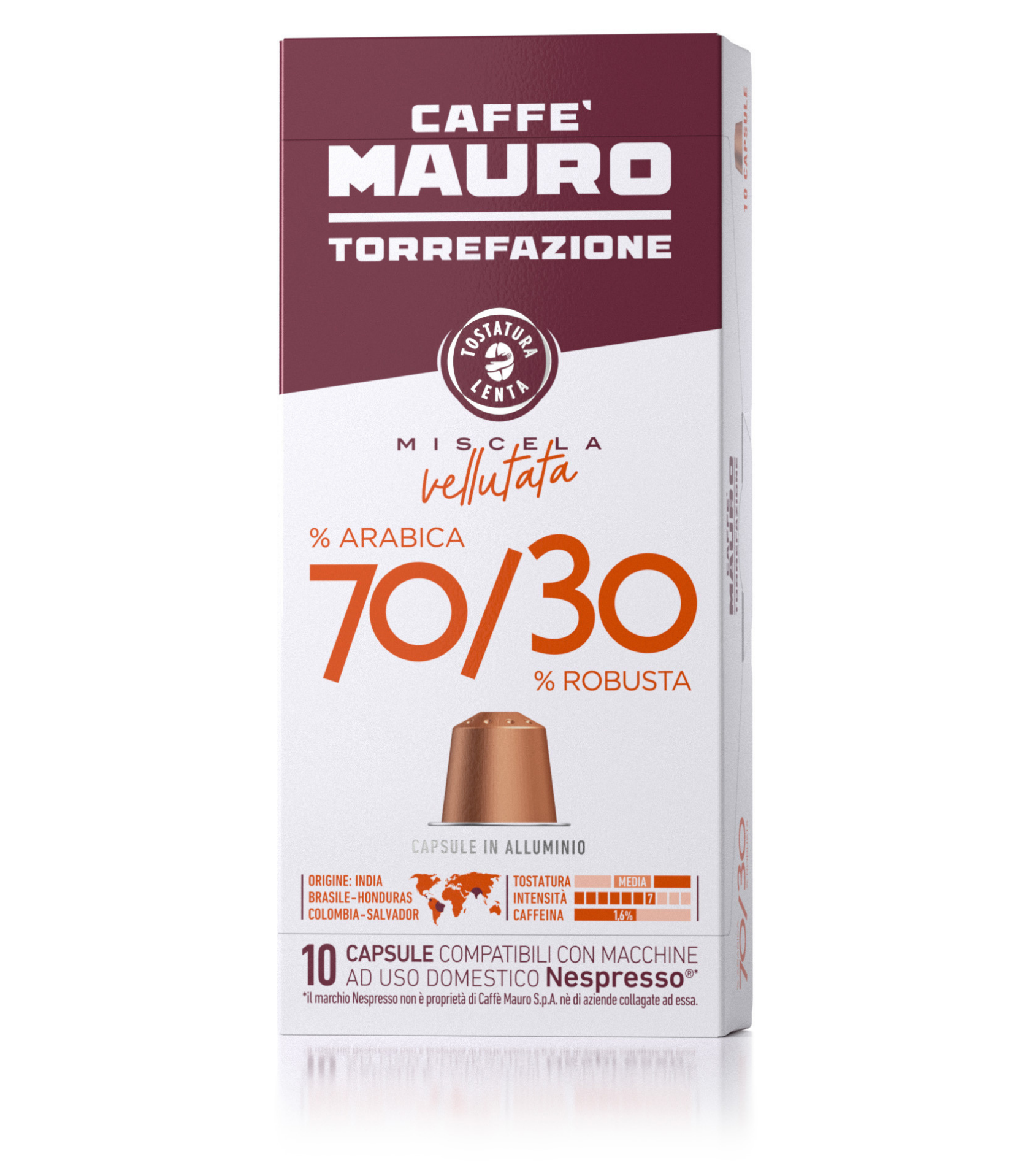 CAFFE' MAURO COMPATIBILI NESPRESSO* 70% ARABICA - 30% ROBUSTA 10 CAPSULE 55g