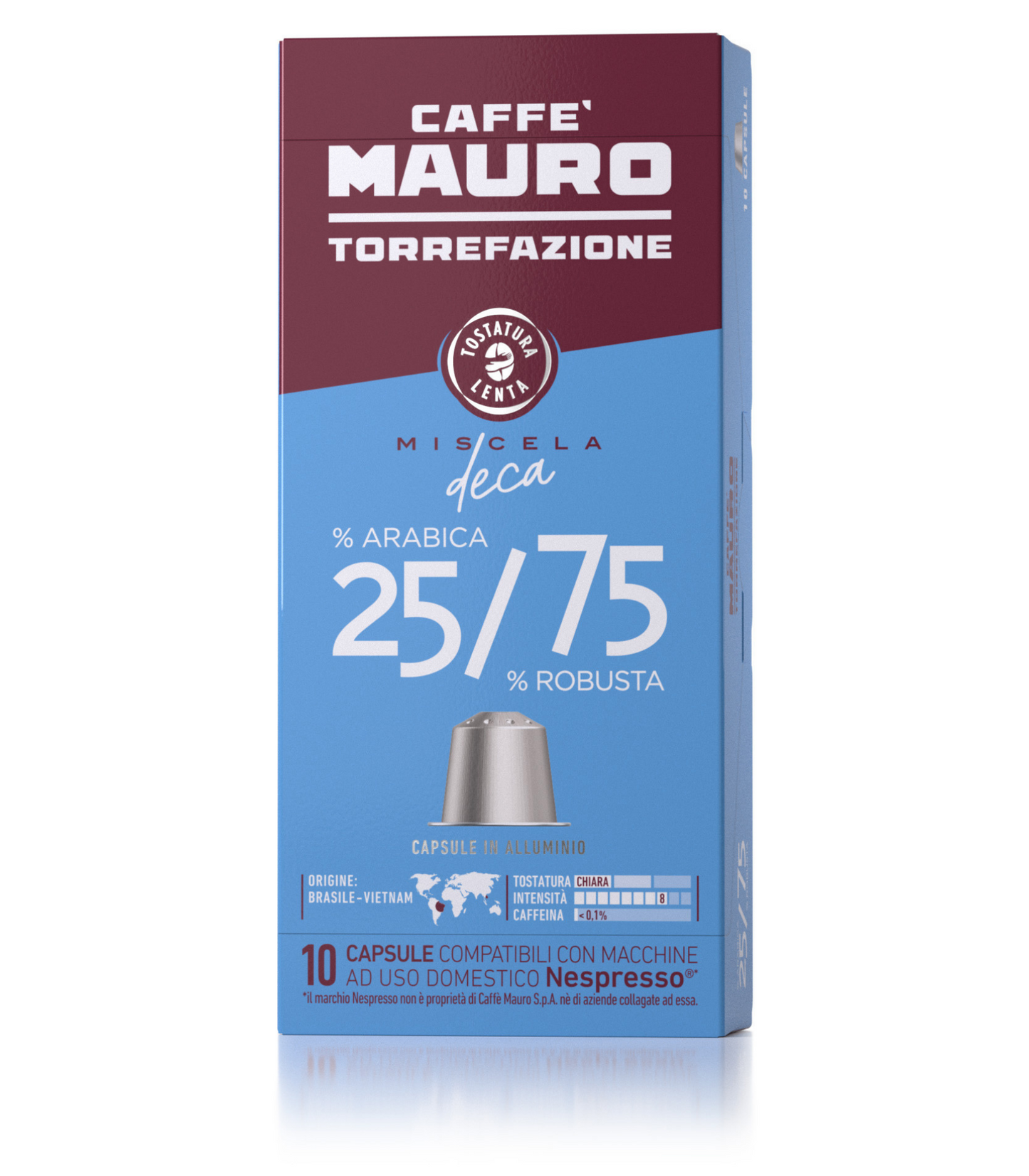 CAFFE' MAURO COMPATIBILI NESPRESSO* DECA 25% ARABICA - 75% ROBUSTA 10 CAPSULE 55g
