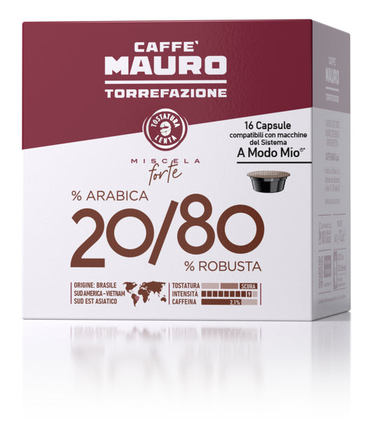 CAFFE' MAURO COMPATIBILI A MODO MIO 20% ARABICA - 80% ROBUSTA 16 CAPSULE