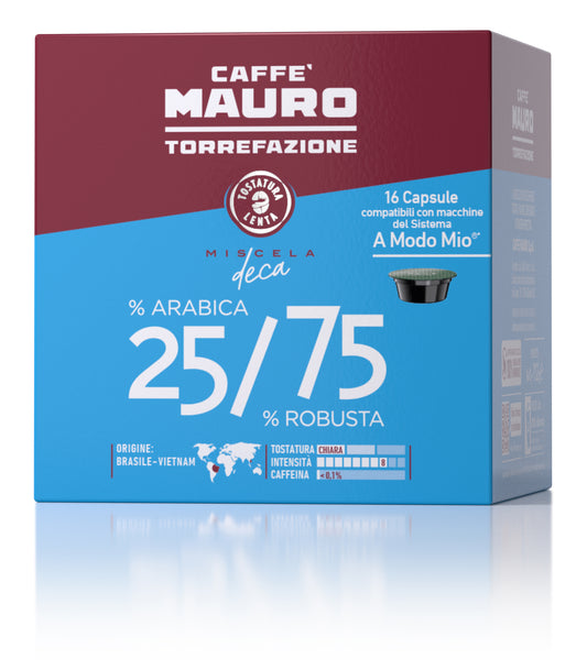 CAFFE' MAURO COMPATIBILI A MODO MIO DECA 25% ARABICA - 75% ROBUSTA 16 CAPSULE